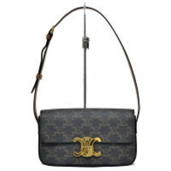 Celine Claude Triomphe Shoulder Bag Brown Tan Canvas Pochette - Picture 1 of 9